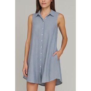 Zara Basic Striped Button Down Tunic Dress XS Blue White‎ Cotton Sleeveless Boho